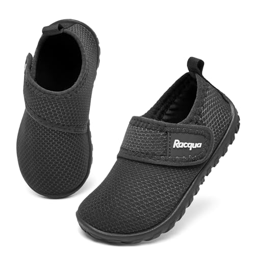 Racqua Toddler Water Shoes - Baby & Kids Swim Slip-On Shoes, Black, Size 6