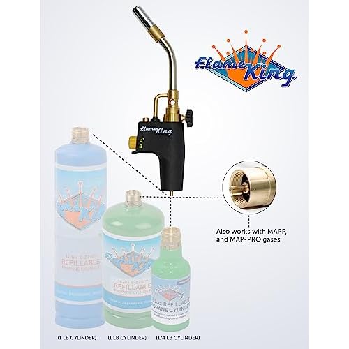 Flame King FK8500CGA High Intensity Propane Torch Head for Soldering, Brazing, Plumbing, Lighting Charcoal/Fire Pits, Compatible with 1LB Cylinders, MAPP, and MAP-PRO