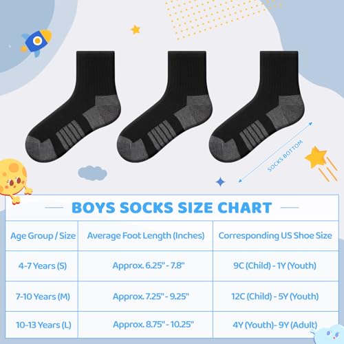 LITERRA Kids Crew Socks 4-7 Years - Black & White Athletic Casual Pack