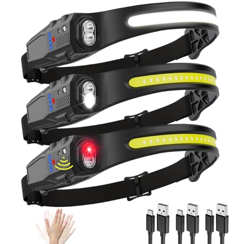Rechargeable 3-Pack LED Headlamp - 7 Modes, Motion Sensor, Waterproof