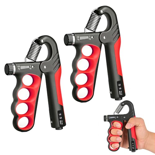 Red Hand Grip Strengthener 11-220LB Adjustable Resistance with Counter - 2PCS
