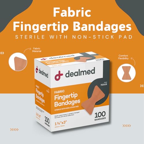 Dealmed Fabric Fingertip Bandages - Latex Free, Non-Stick Pad 100