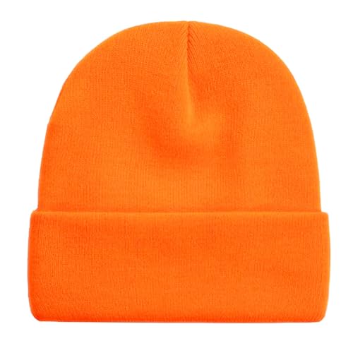 Winter Beanie Hat for Men & Women - Soft Knit Cuffed - Orange