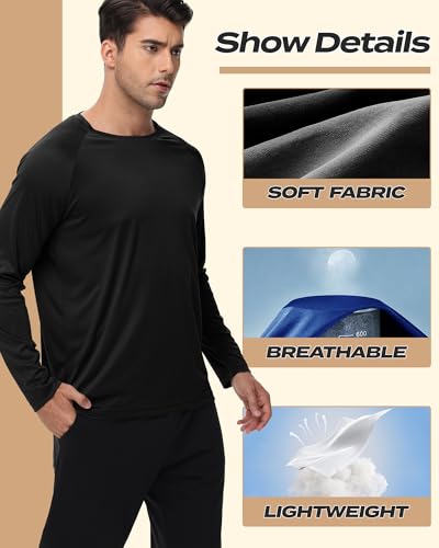 Men's Long Sleeve Quick Dry UV Protection Workout T-Shirt - Large Black