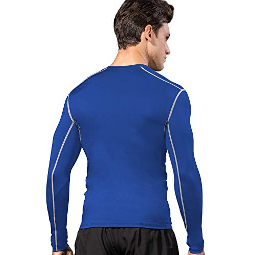 Men's Long Sleeve Compression Shirt - Thermal Workout Top - Large Blue