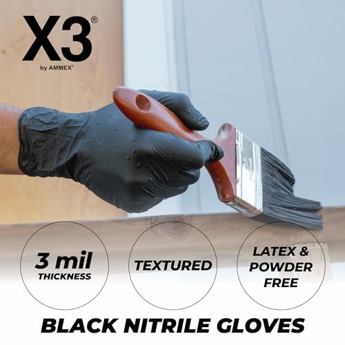 X3 Black Nitrile Gloves for cooking Food Prep, Disposable, Latex Free, 3 Mil, Powder-Free, Lightly Textured