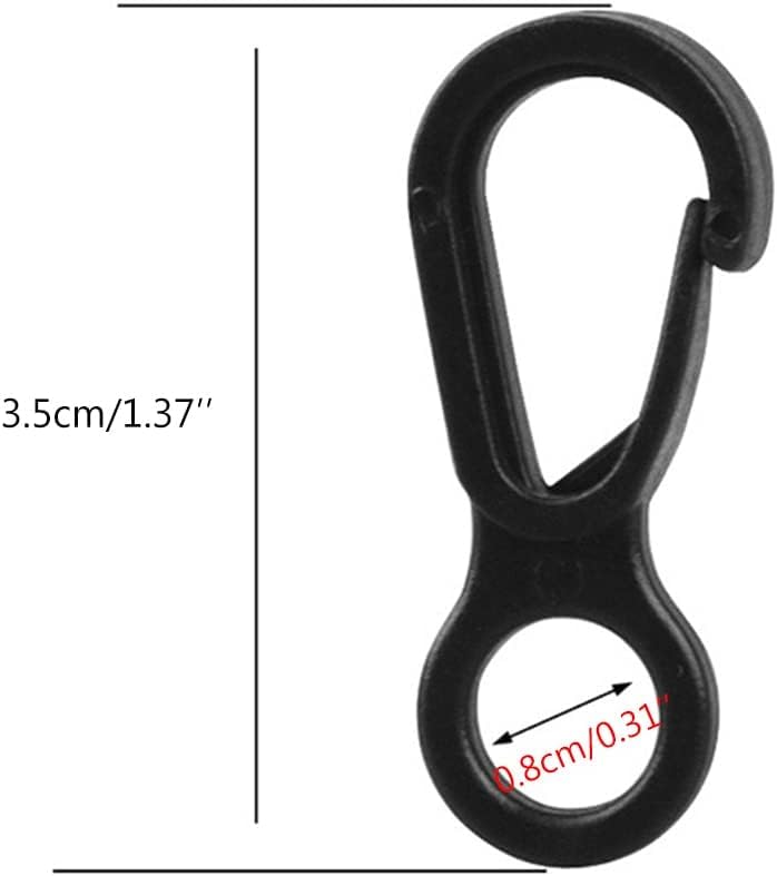 10-Pack Black Plastic Carabiner Clips - Versatile Camping Hooks