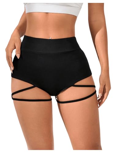 OYOANGLE Women's Strappy Booty Rave Shorts Cut Out Cheeky Garter