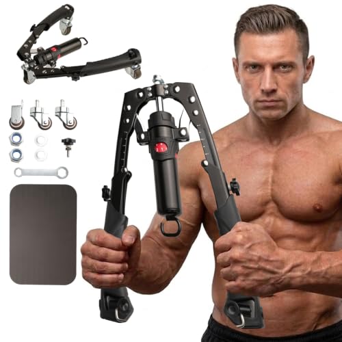 Hydraulic Arm and Chest Trainer with Ab Roller, Adjustable Resistance