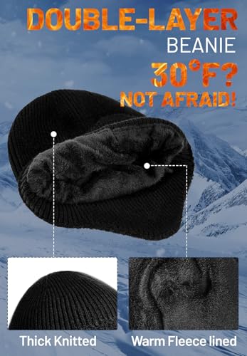 Mens Winter Hat with Ear Flaps - Thermal Beanie, One Size Black