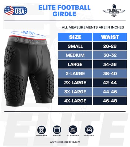 Exxact Sports Elite 5-Pad Adult Football Girdle Black Medium with Cup Pocket