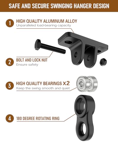 4 Pack Black Heavy Duty Porch Swing Hangers Kit - 5000 lbs Capacity, Rust-Resistant Swing Hardware Hooks