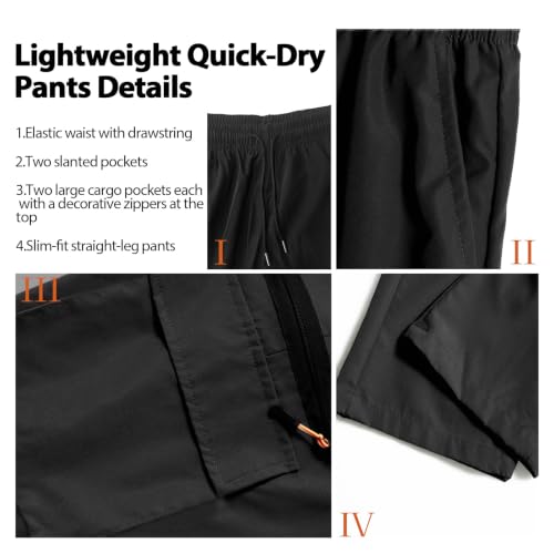 Men's Lightweight Hiking Cargo Pants - Medium Black - XYXYING