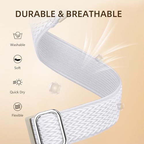 Maledan Replacement Band for Fitbit Sense / Sense 2, Versa 3/4, White, 4.5-9.5 in (114-241mm) - Breathable Nylon Strap