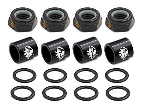 Skateboard Precision Hardware Kit - 4 Spacers, 4 Axle Nuts, 8 Speed Rings - Black