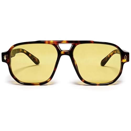 Retro Aviator Sunglasses UV400 Tortoise Brown/Yellow