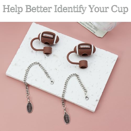 Rugby Ball Straw Covers & Charms for Stanley Cup - 4pcs Set
