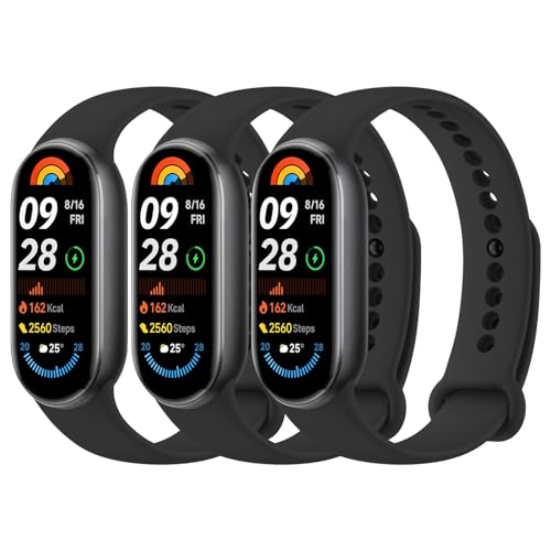 Silicone Wrist Strap for Xiaomi Smart Band 10/9/8 - 3-Pack Black