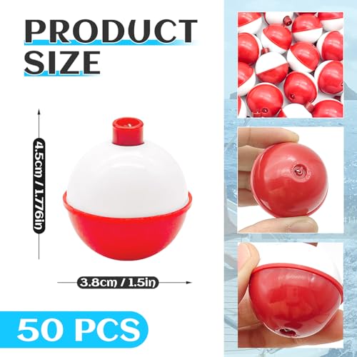1.5 Inch Fishing Float Bobbers - 50 Pack Durable ABS Buoys