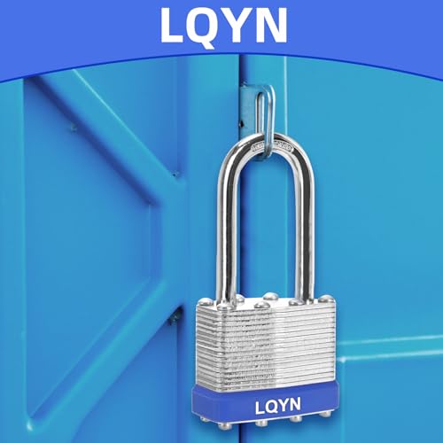 Padlocks with Same Key, LQYN 6 Pcs Laminated Keyed Padlock (1-9/16", 40mm), Keyed Alike Locks, Long Shackle, for Storage Locker, Hasp Latch, Toolbox, Sheds