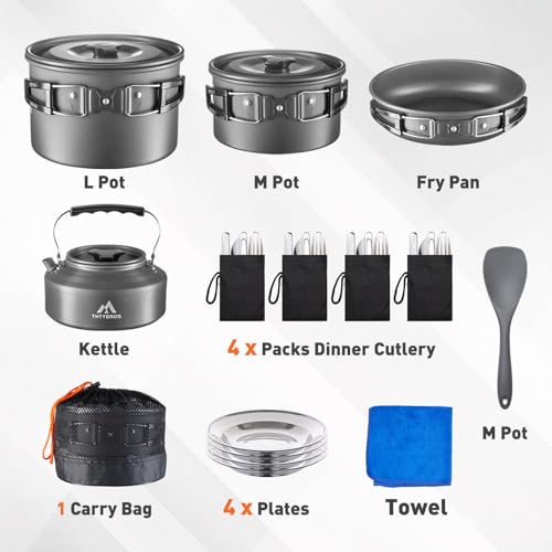 Black 27-Piece Camping Cookware Set for 2-4 People | Portable Kitchen with Kettle, Pots, Pans & Utensils