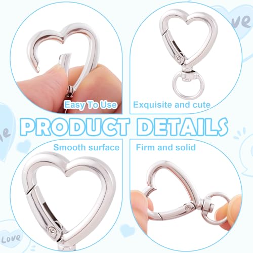 Heart Shape Keychain Clips - Silver, 10PCS Heart Spring Snap Hooks