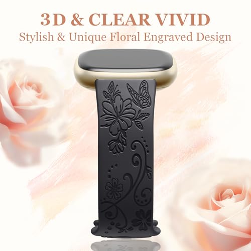 Floral Sport Band for Fitbit Versa 3/4 & Sense 2 - Black, Small
