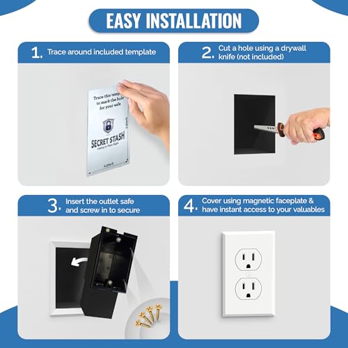 Wall Outlet Safe - Hidden Diversion Safe (Simple Install, Magnetically Attaches For Quick Access) Hiding Places for Valuables | Hide in Plain Sight Key Money Jewelry Cash Holder Safes Outlet Safe Box