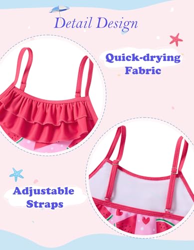 Mermaid Bikini Set for Girls - Ruffle Swimsuit, Watermelon, 5-6 Years