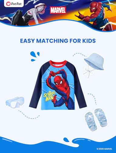 Kids UPF 50+ Long Sleeve Rash Guard Swim Shirt - Marvel Spiderman - 3-4T
