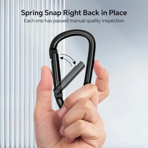 Black Carabiner Clip Set - 12pcs Mini & Large Aluminum Hooks