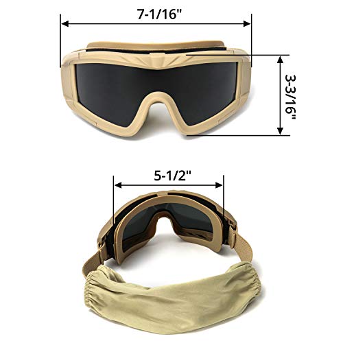 QWORK Tactical Airsoft Goggles with Interchangeable Lenses UV Protection Anti-Fog Eye Gear
