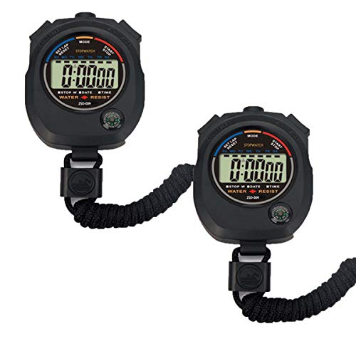 Digital Sport Stopwatch Timer - 2 Pack with Large Display & Alarm