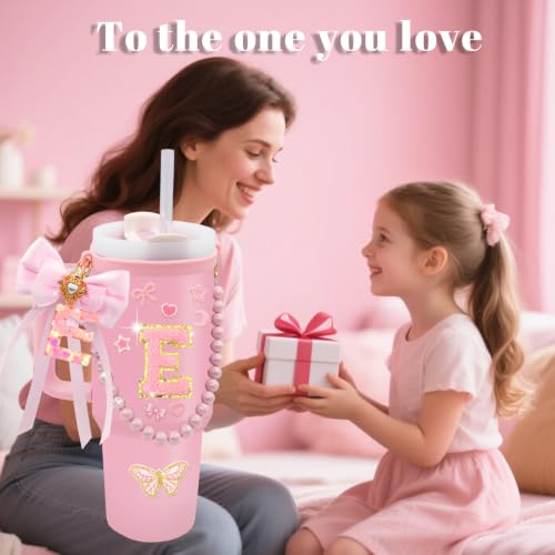 12PCS Pink Letter Accessories Set for Owala Water Bottle - Letter E