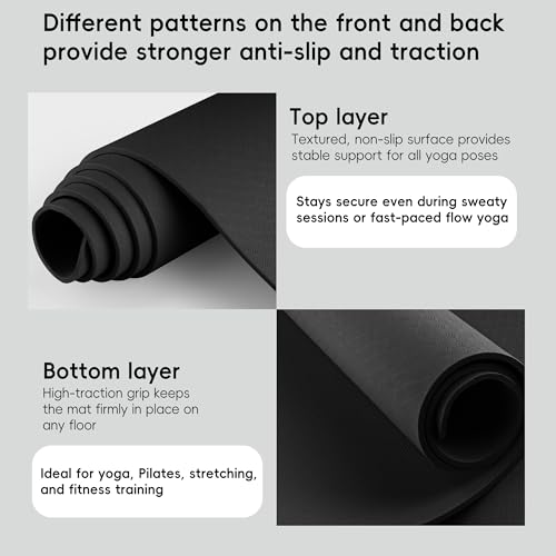 Extra Wide Yoga Mat 72" x 32" - 6mm Non-Slip TPE - Black