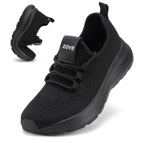 ZOVE Wide Toe Box Athletic Shoes Women 8-8.5 Wide Black Lightweight Sneakers