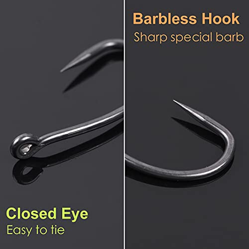 50Pcs Barbed Fishing Hooks - Teflon Coated Wide Gape Hook Size 6