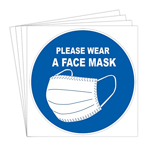 dealzEpic - Please Wear a Face Mask Sign Sticker - Self Adhesive Peel and Stick Waterproof Warning Vinyl Decal - 3.94 inches in Diameter | Pack of 4 Pcs