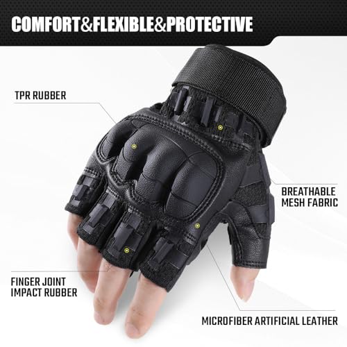 Tactical Fingerless Gloves - Black, Large | Breathable, Anti-Slip Design