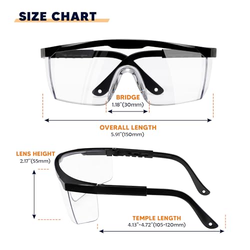 Clear Safety Glasses 12 PACK Safety Goggles Adjustable Temples Wide Vision, Impact Resistant UV Protection, Protective Eye Wear for Industrial Work, Laboratory, Woodworking