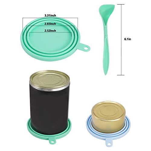 Universal Silicone Pet Food Can Lids with Spoons - 2 Pack, Light Blue & Green