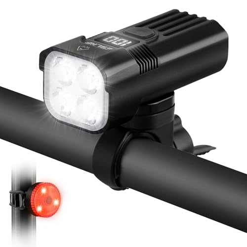 2000LM Bike Light Set with 4 LED Front & Rear Lights, Waterproof & Shockproof
