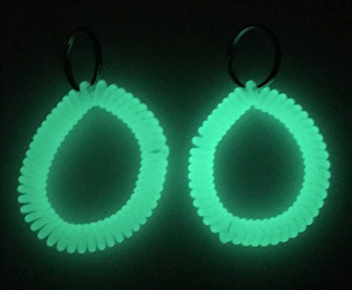 2pc Glow in the Dark Key Chain Wrist Coil with Key Ring