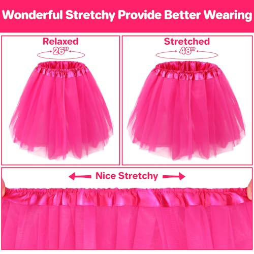 Hot Pink 5-Layer Tulle Women's Fluffy Skirt, 80s Adult Halloween Tutu, One Size