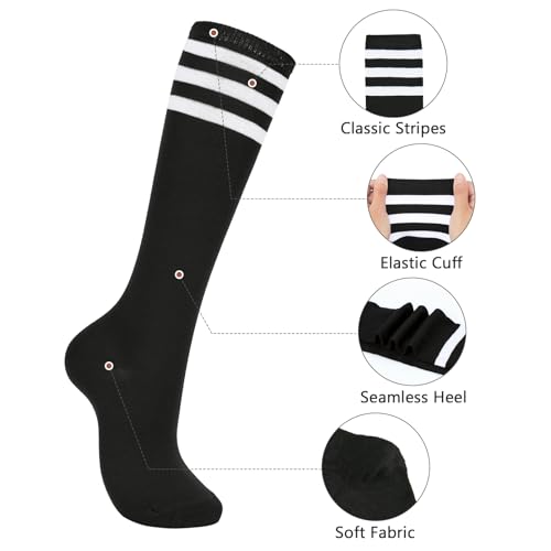 Knee High Striped Socks - 2 Pack Black & White