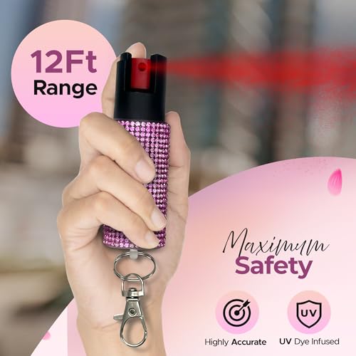 FURY Gem Stone Pepper Spray Stun Gun Combo ? Stylish Multi-Color, 12ft Range, UV Dye Identifier, Flashlight, Rechargeable, Self-Defense Kit, Personal Safety, Rhinestone casing