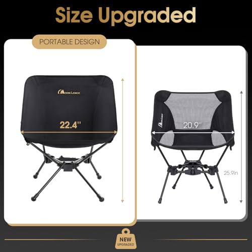 MOON LENCE XL Ultralight Camping Chair Black - 15% Larger Seat, 2.7 Lbs