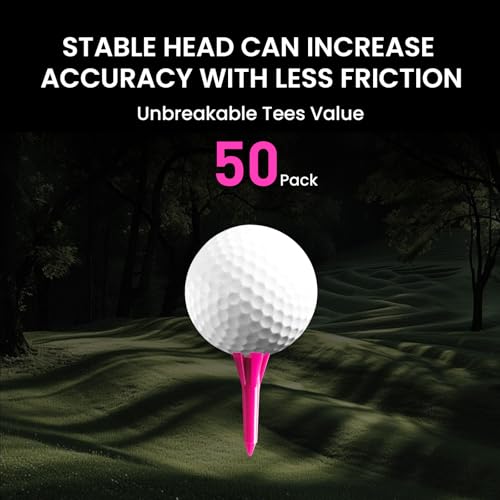 Short Golf Tees - 5 Prong Design, 1 1/2 Inch, Pink, 50pcs