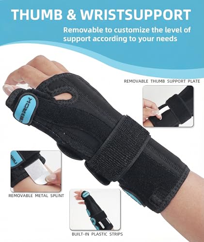 Nisrok Adjustable Left Hand Blue Wrist Brace for De Quervain's, Carpal Tunnel, Tendonitis, Arthritis - L/XL