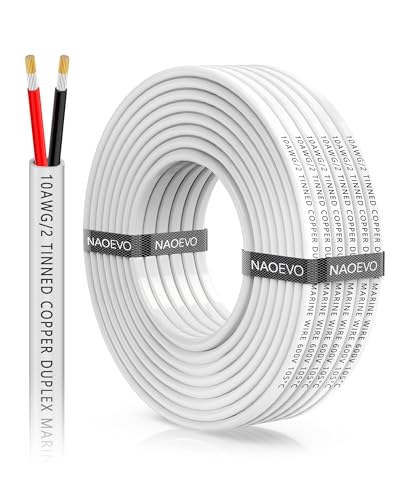 NAOEVO 10 Gauge Marine Duplex Wire 30ft, 10/2 Marine Cable, Waterproof 600V